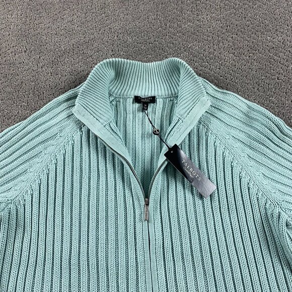 NWT Talbots Sweater Women's 1XP Full Zip Ribbed Stretch Mint Green Cotton Blend - Picture 6 of 10